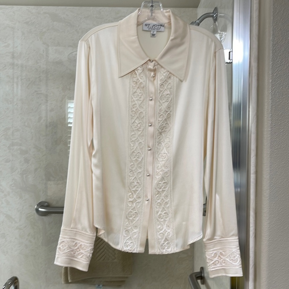 St John Evening Cream Silk Blouse. Sz 10